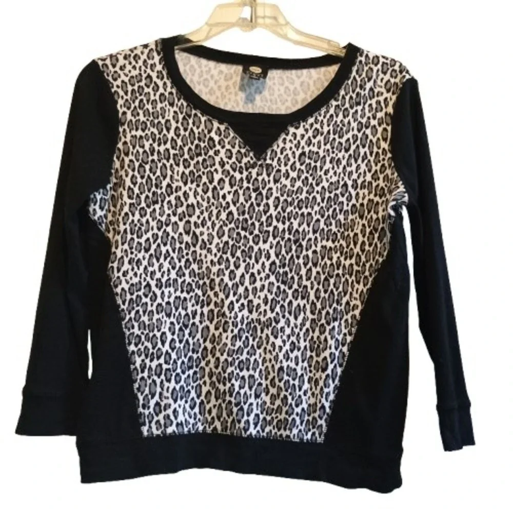 JNY Jones New York Sport Leopard Print Long Sleeve Top - Sz M - Picture 1 of 11